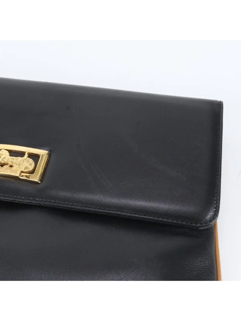 Celine Carriage Leather Clutch Pouch Business Black